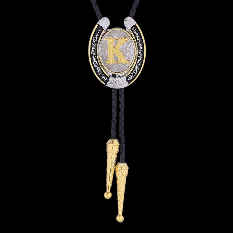 Western Cowboy Horseshoe Initial Letter Bolo Tie | Gthic.com