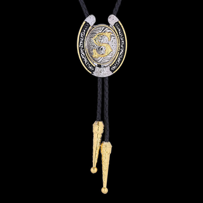 Western Cowboy Horseshoe Initial Letter Bolo Tie | Gthic.com