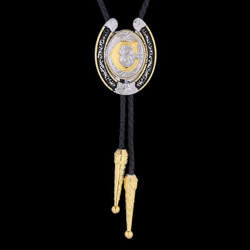 Western Cowboy Horseshoe Initial Letter Bolo Tie | Gthic.com