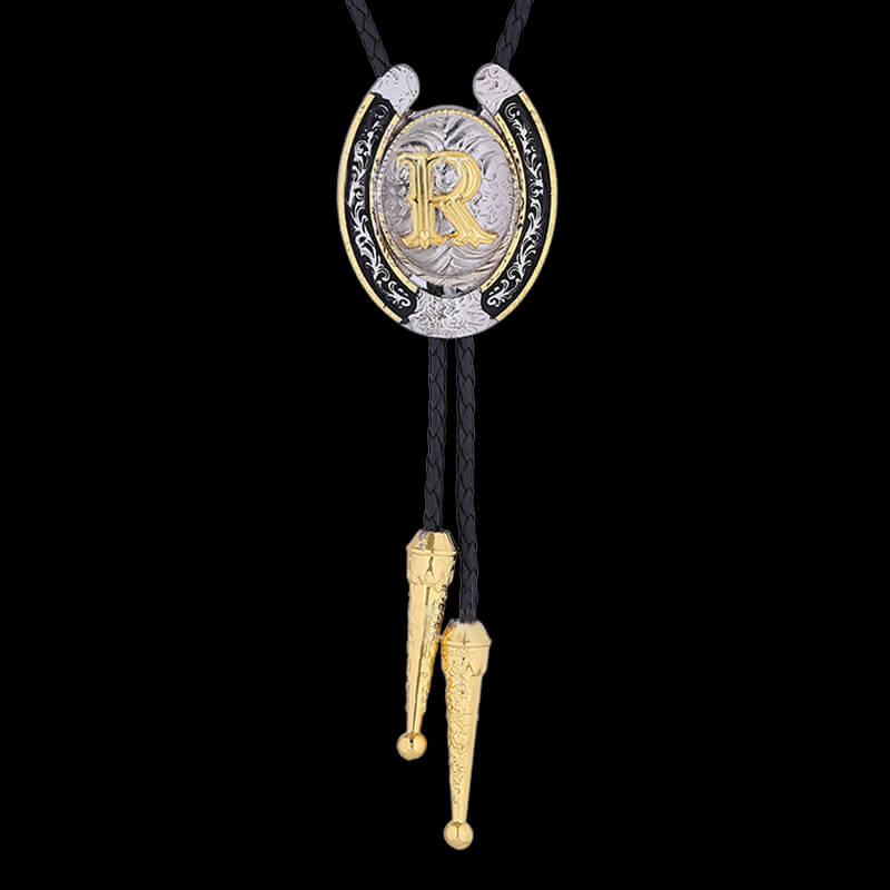 Western Cowboy Horseshoe Initial Letter Bolo Tie | Gthic.com