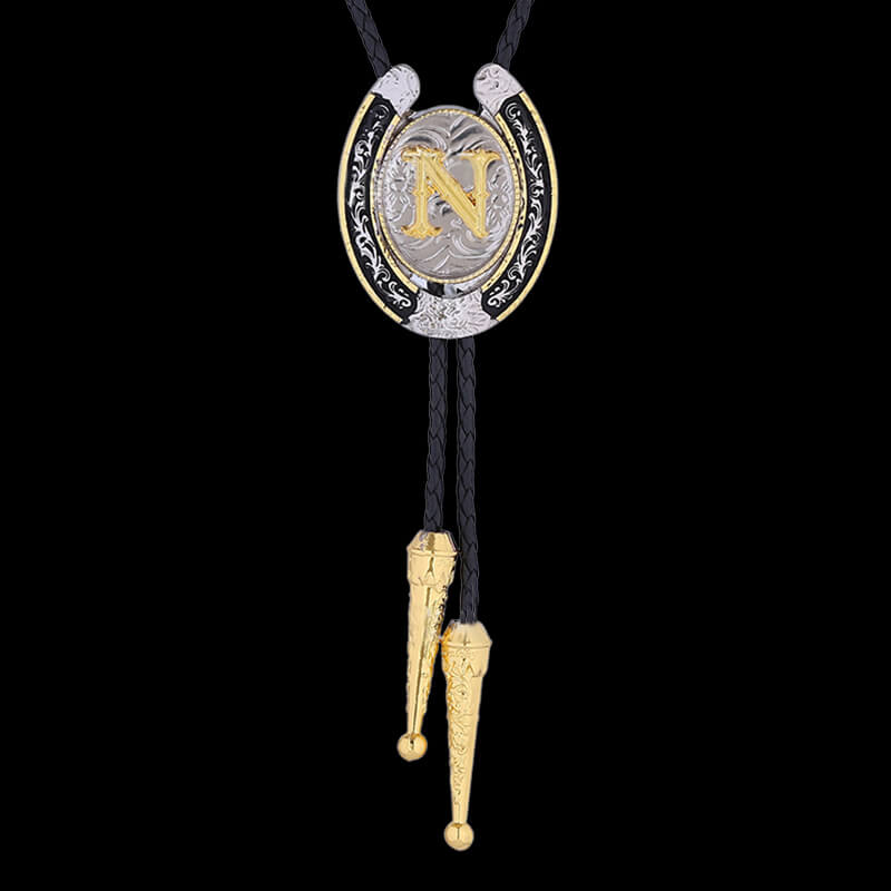 Western Cowboy Horseshoe Initial Letter Bolo Tie | Gthic.com