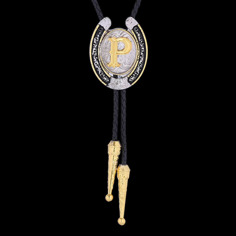 Western Cowboy Horseshoe Initial Letter Bolo Tie | Gthic.com
