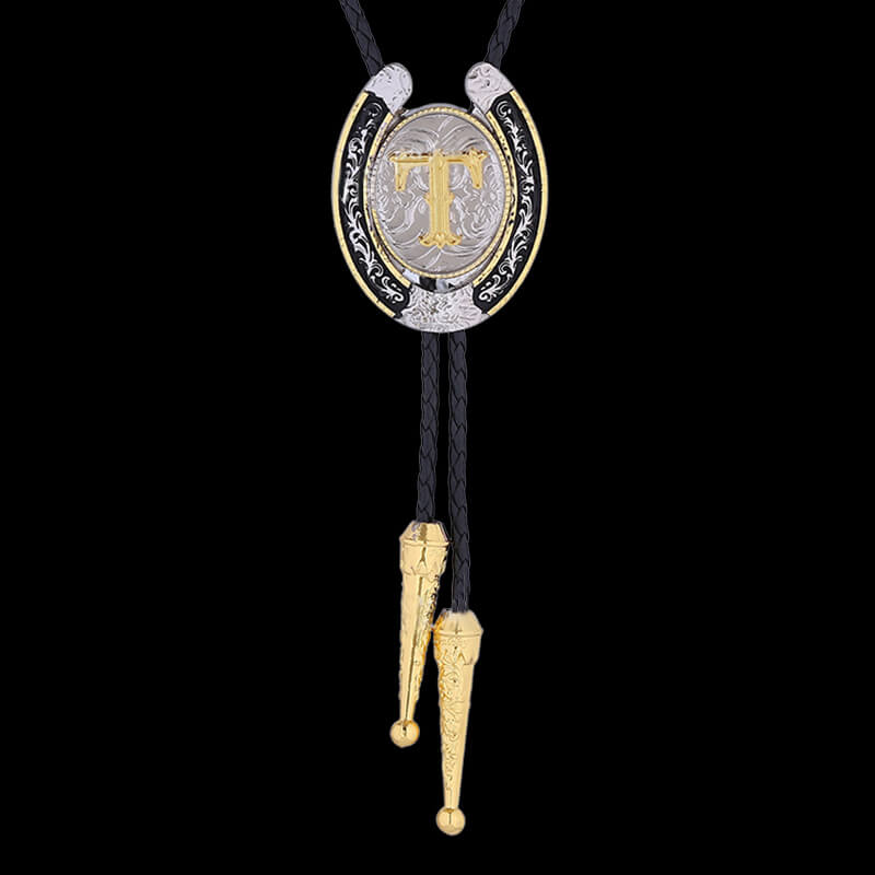 Western Cowboy Horseshoe Initial Letter Bolo Tie | Gthic.com