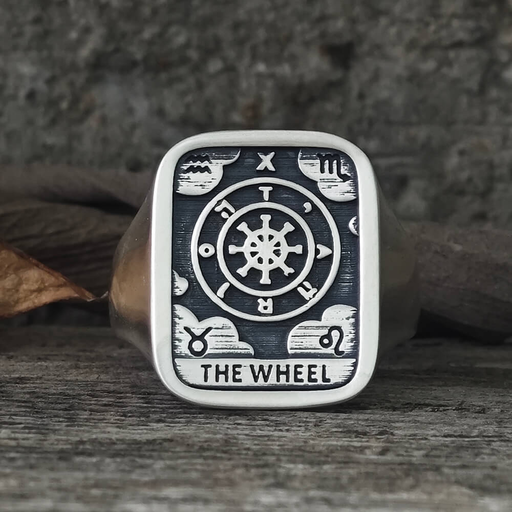 Wheel of Fortune Tarot Card Sterling Silver Ring | Gthic.com