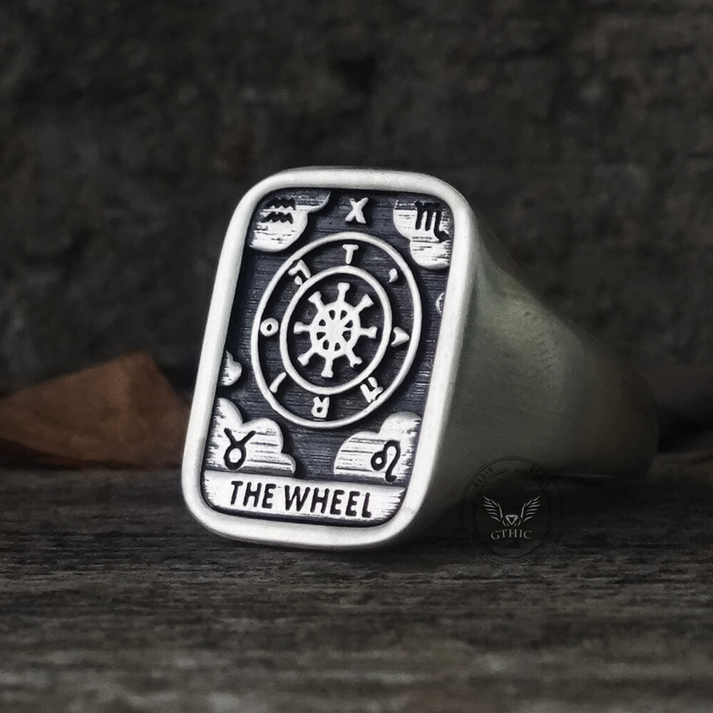 Wheel of Fortune Tarot Card Sterling Silver Ring | Gthic.com