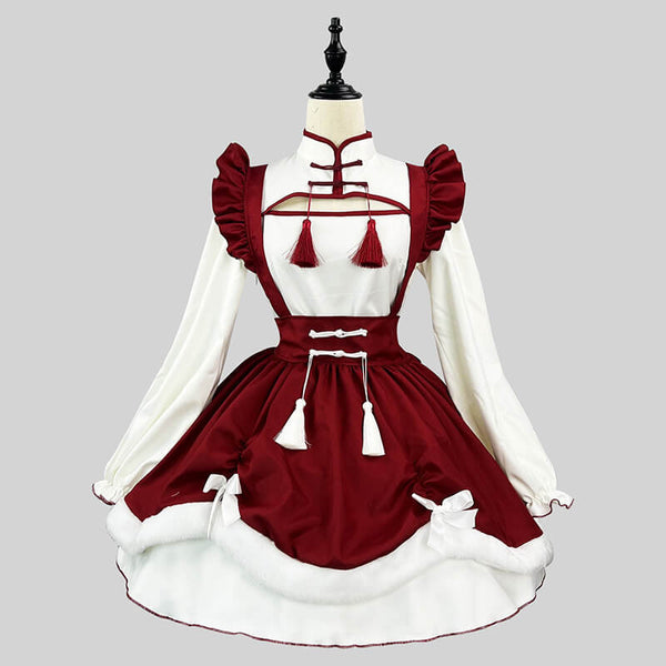 White And Red Cheongsam Maid Lolita Dress | Gthic.com