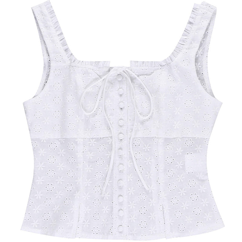 White Floral Embroidered Polyester Corset Top | Gthic.com