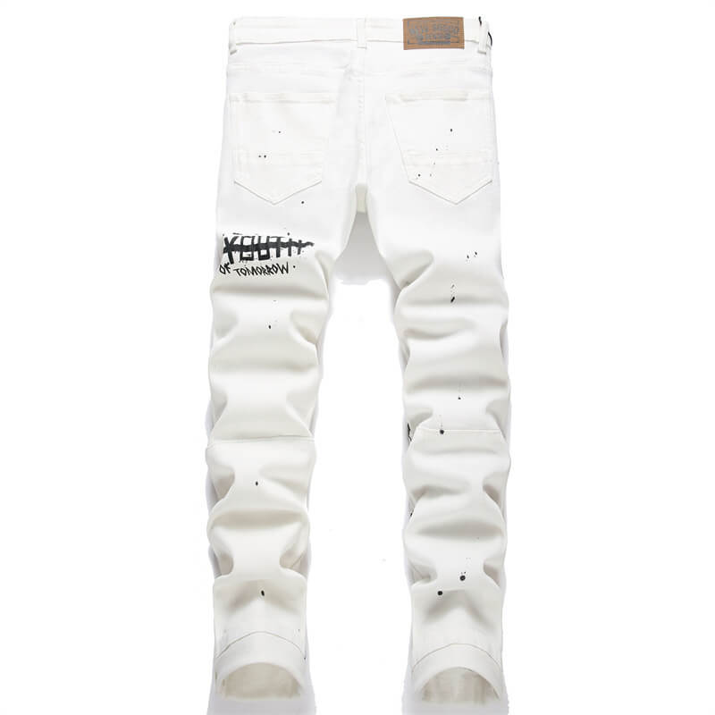 White Monogrammed Printed Cotton Skinny Pants | Gthic.com