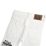 White Monogrammed Printed Cotton Skinny Pants