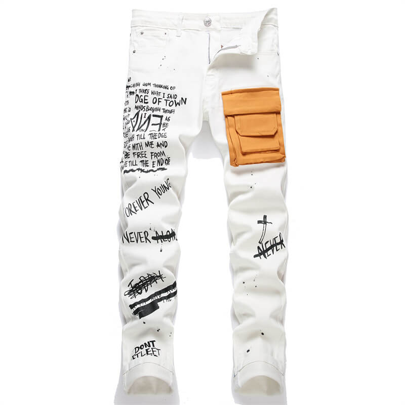 White Monogrammed Printed Cotton Skinny Pants | Gthic.com
