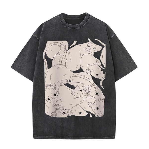 White Rats Print Washed Dark Aesthetic T-shirt | Gthic.com
