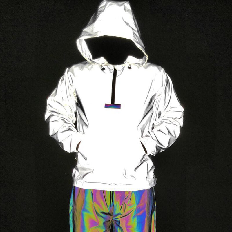 White Reflective Pullover Hooded Jacket | Gthic.com