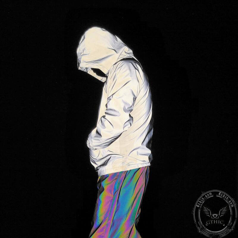 White Reflective Pullover Hooded Jacket | Gthic.com