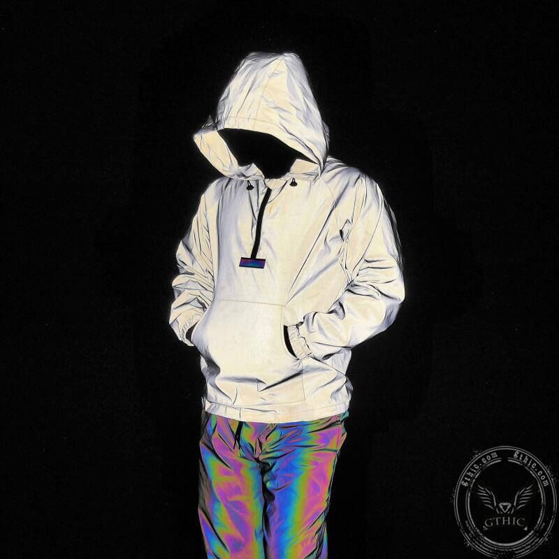 White Reflective Pullover Hooded Jacket | Gthic.com