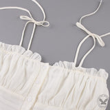White Ruffled Hem Lace-Up Bodycon Dress | Gthic.com