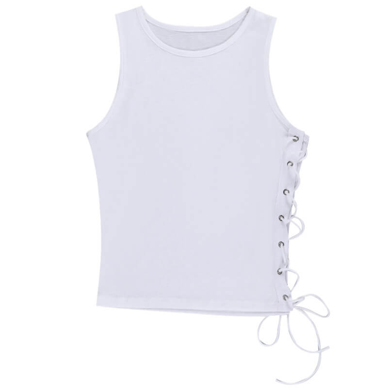 White Slim Side Tie Polyester Crop Top | Gthic.com