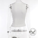 White Slim Side Tie Polyester Crop Top | Gthic.com