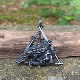 Wicca Sword Crow Stainless Steel Skull Pendant 01 | Gthic.com