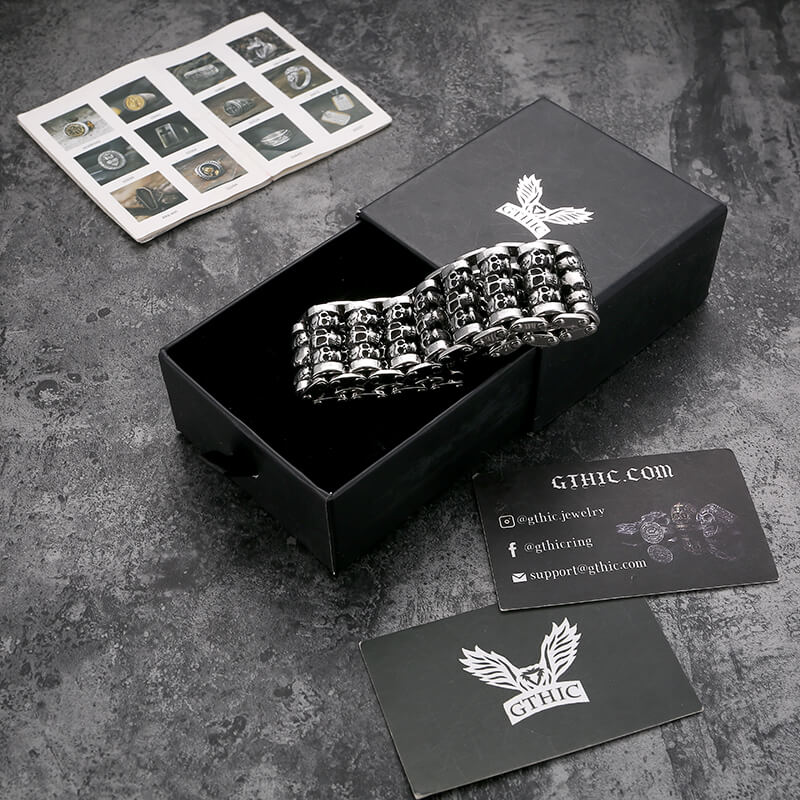 Bracelet Biker Tête de Mort Large Acier Inoxydable