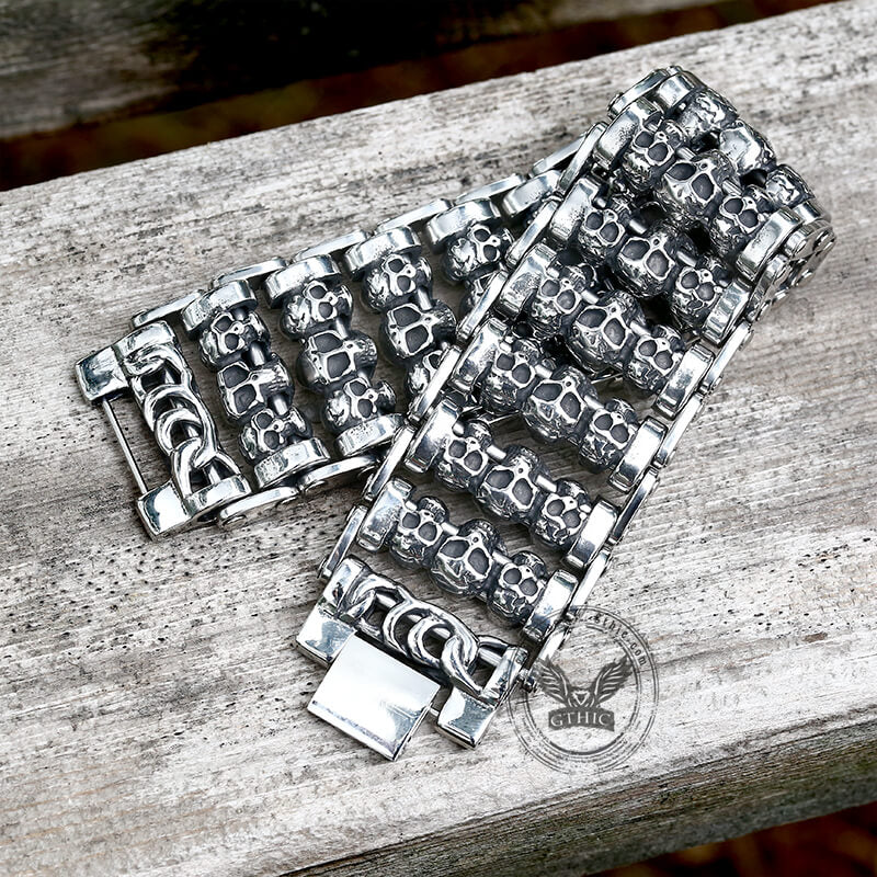 Wide Skull Stainless Steel Biker Bracelet | Gthic.com