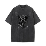 Winged Scythe Grim Reaper Vintage Washed T-shirt 01 | Gthic.com