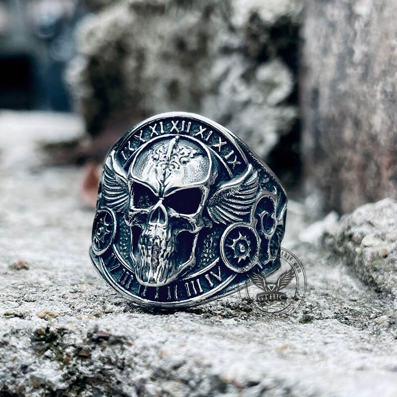 Winged Skull Stainless Steel Biker Ring – GTHIC