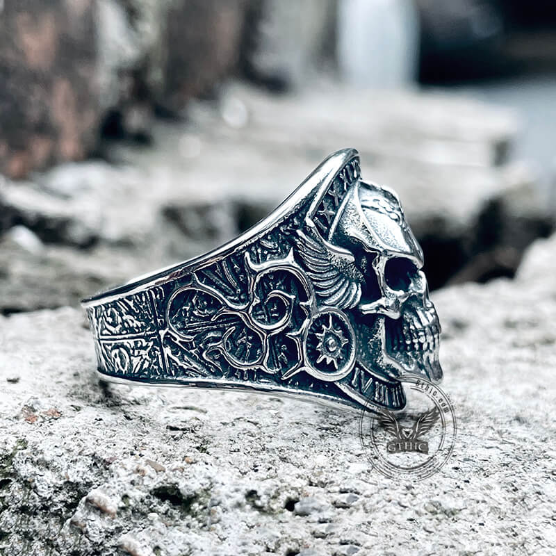 Winged Skull Stainless Steel Biker Ring | Gthic.com