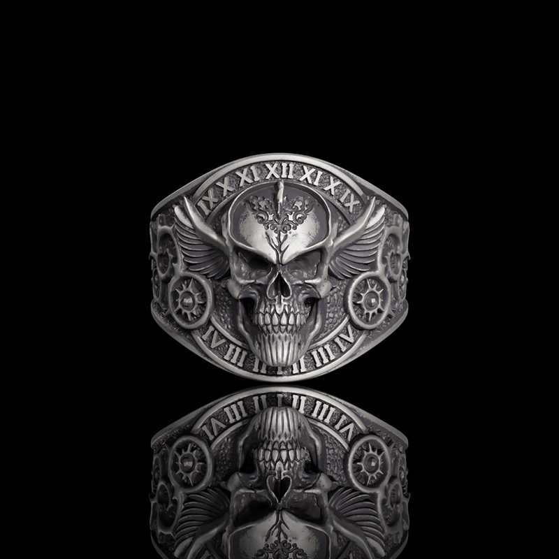 Winged Skull Sterling Silver Biker Ring | Gthic.com