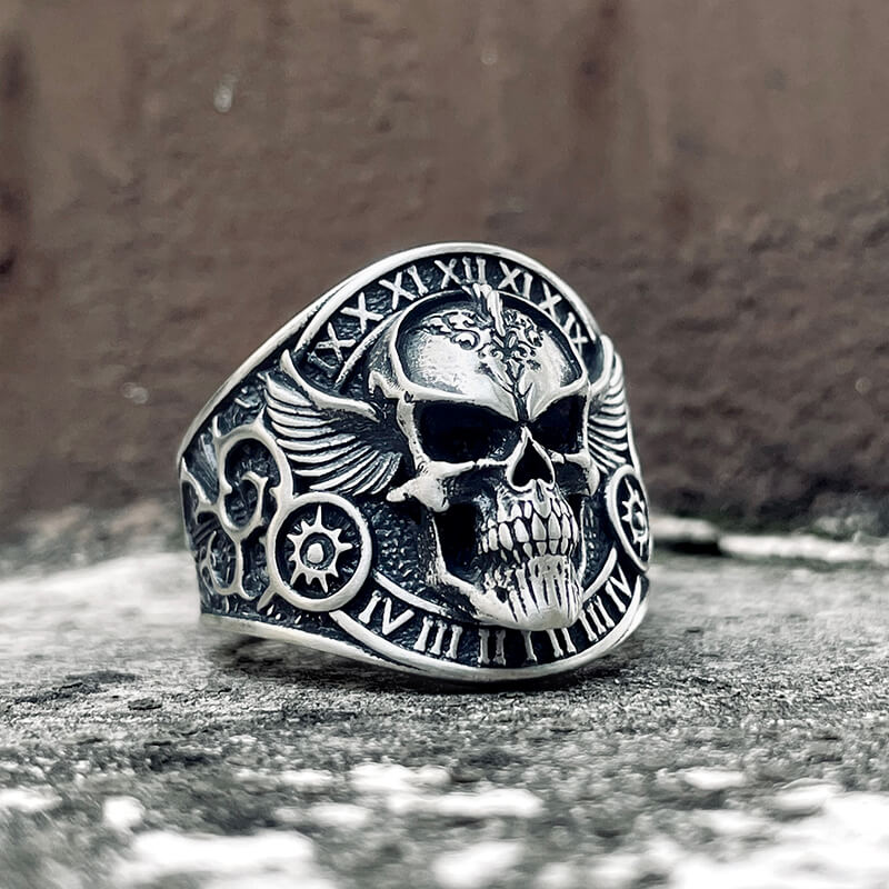 Winged Skull Sterling Silver Biker Ring | Gthic.com
