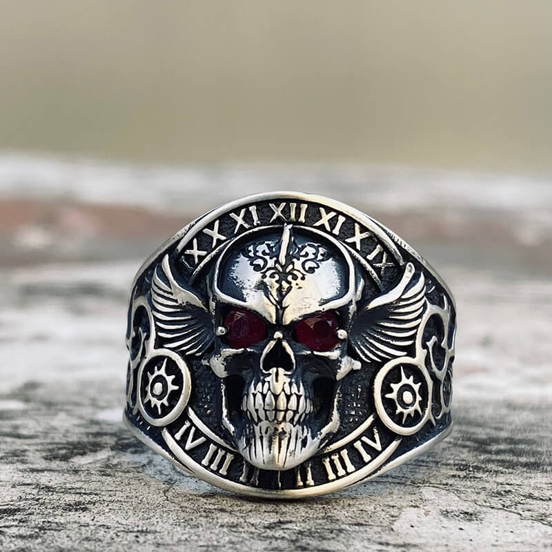 Winged Skull Sterling Silver Biker Ring | Gthic.com