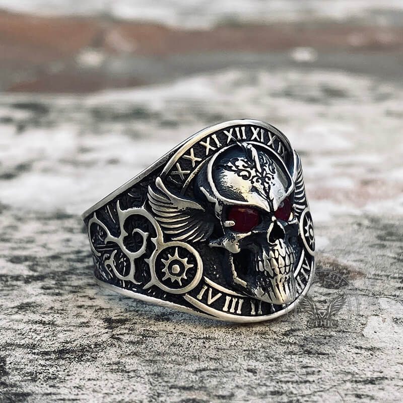 Winged Skull Sterling Silver Biker Ring | Gthic.com