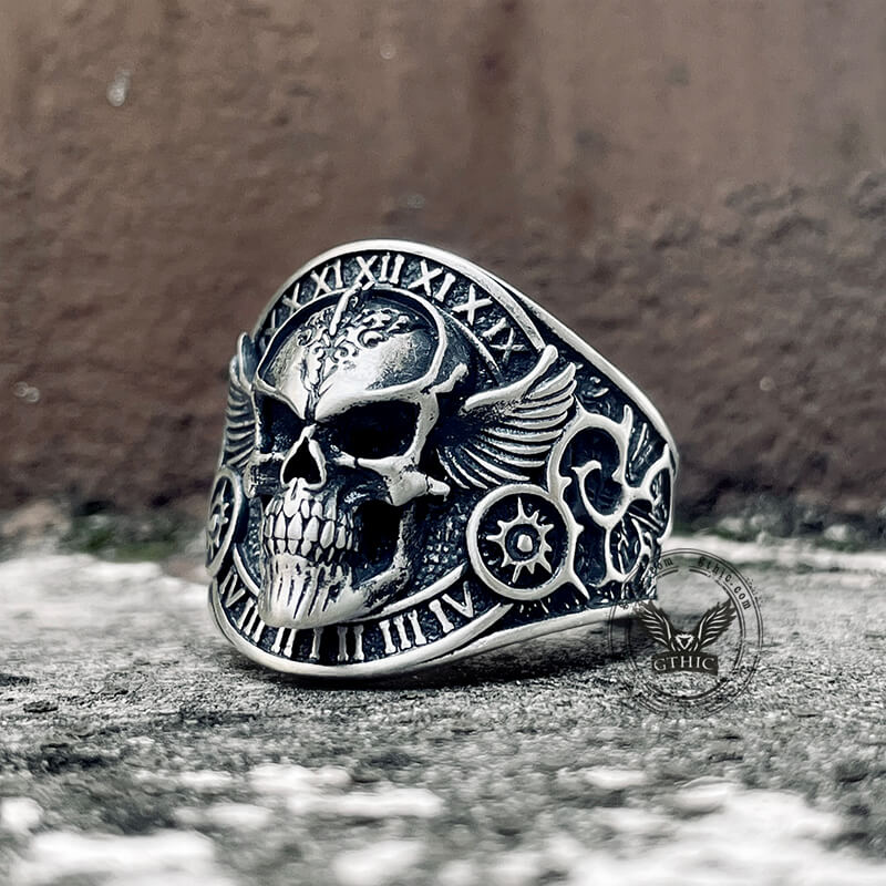 Winged Skull Sterling Silver Biker Ring | Gthic.com