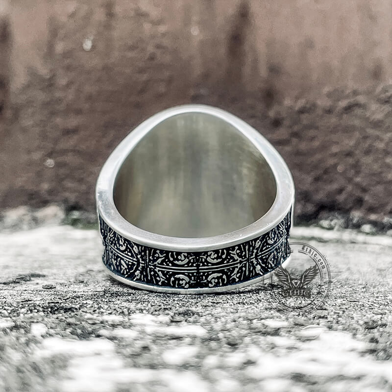 Anillo de motociclista con rubí y plata de ley con calavera alada