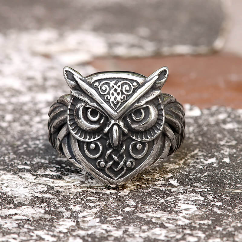 Wisdom Owl Stainless Steel Viking Ring | Gthic.com