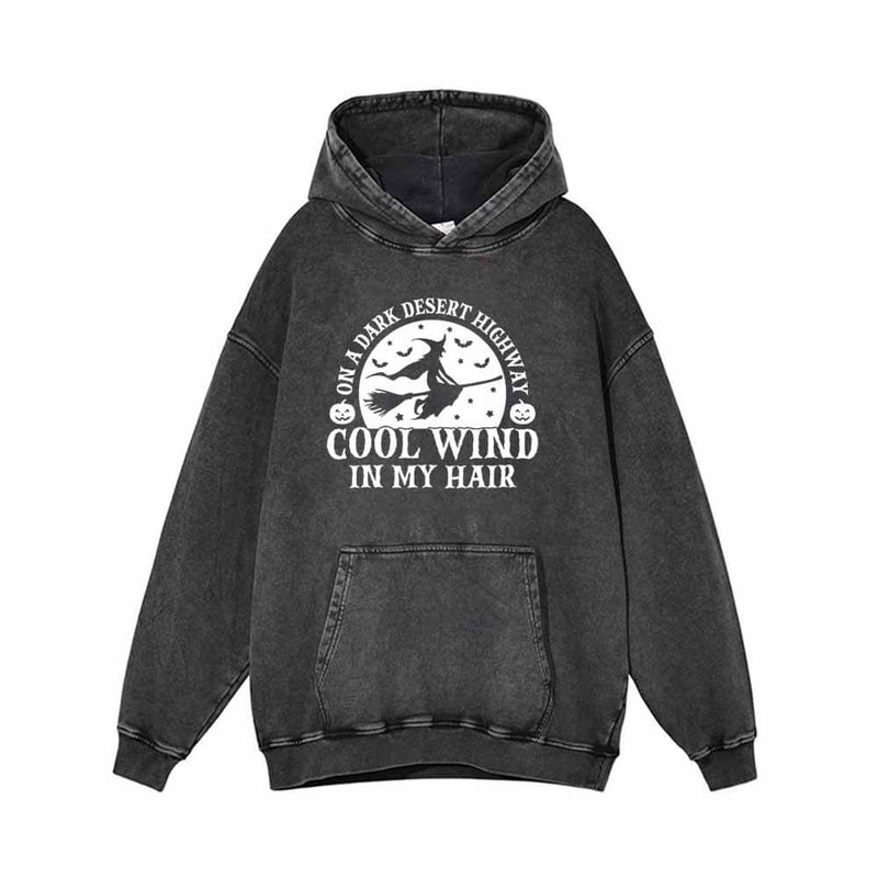 Witch Cool Wind In My Hair Vintage Washed Hoodie | Gthic.com