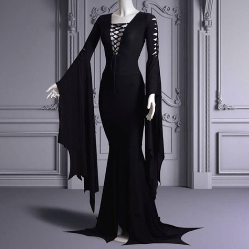 Witch Costume V-Neck Gothic Dress