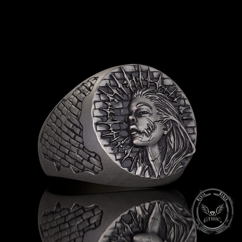 Witch Demon City Wall Pattern Sterling Silver Ring | Gthic.com