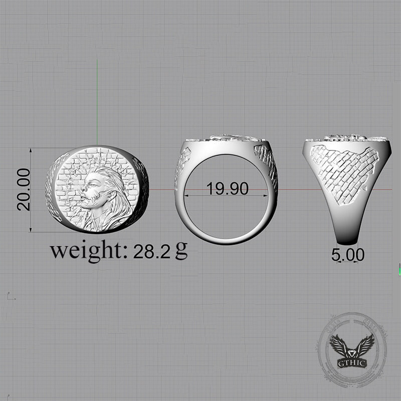 Witch Demon City Wall Pattern Sterling Silver Ring