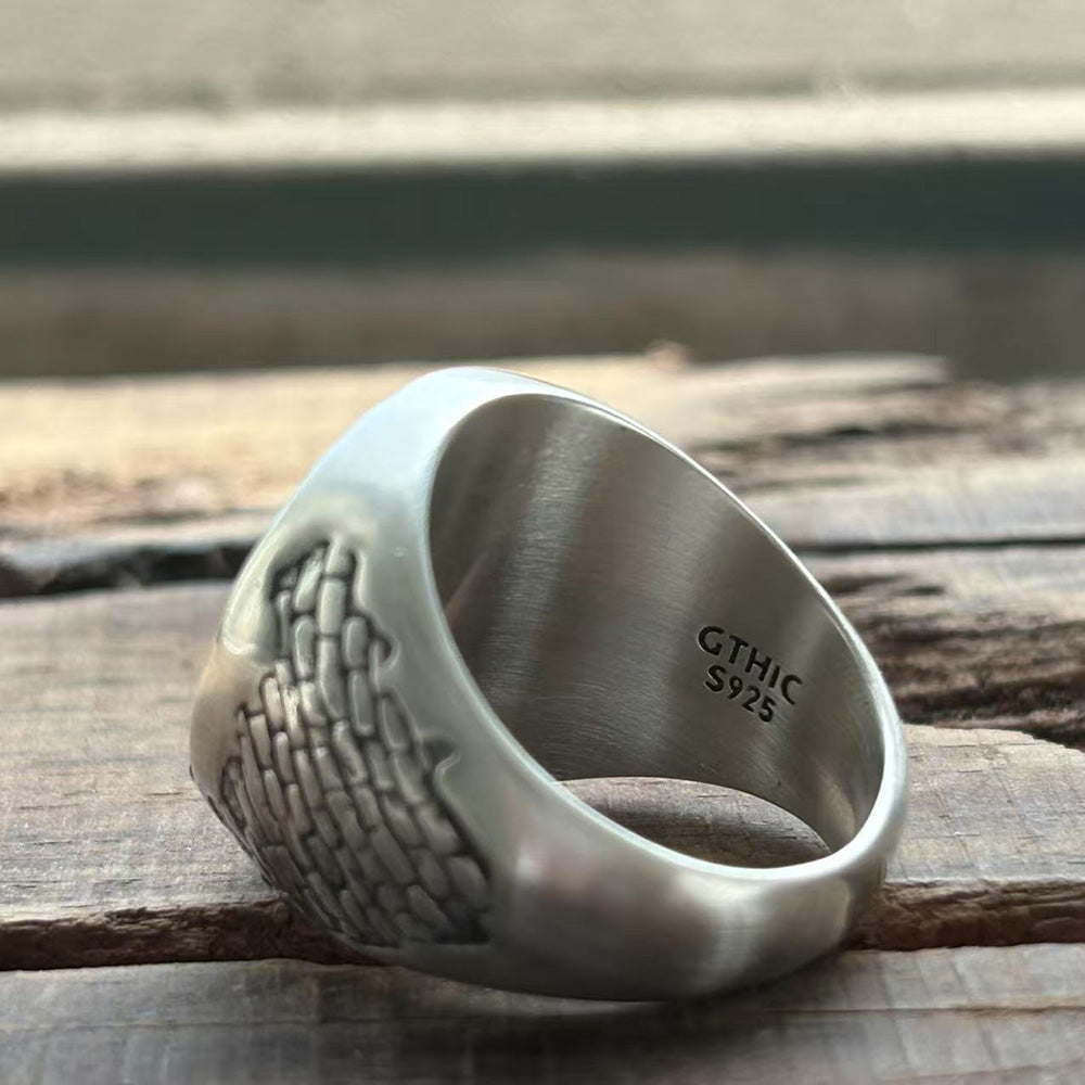 Witch Demon City Wall Pattern Sterling Silver Ring