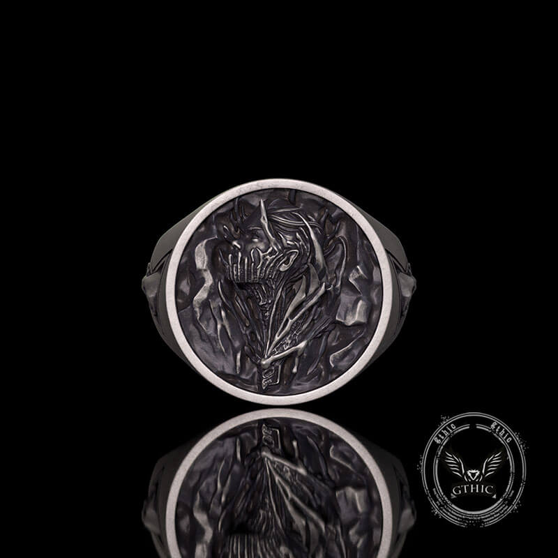 Witch Demon Lightning Skull Sterling Silver Ring 02 | Gthic.com