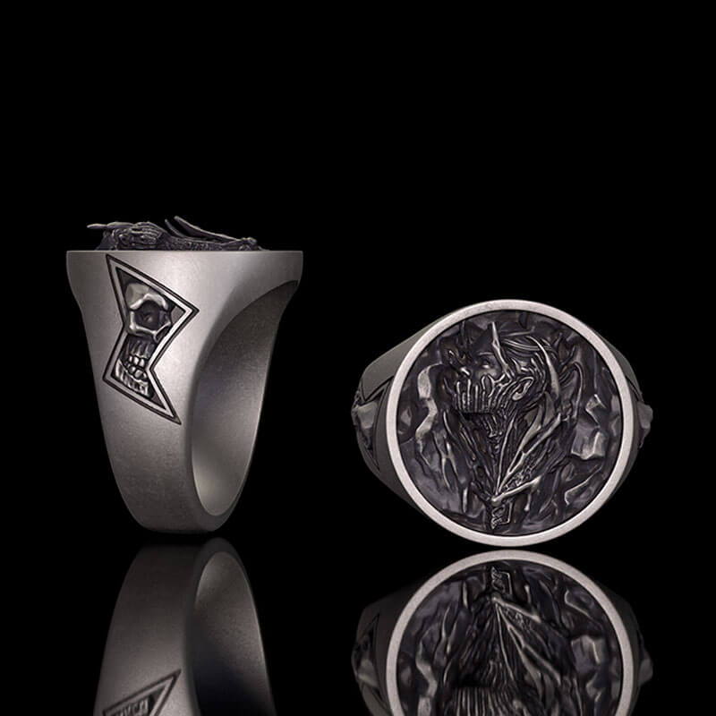 Witch Demon Lightning Skull Sterling Silver Ring 01 | Gthic.com