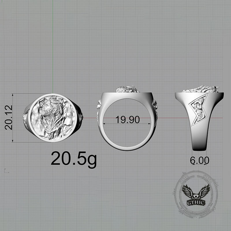 Witch Demon Lightning Skull Sterling Silver Ring