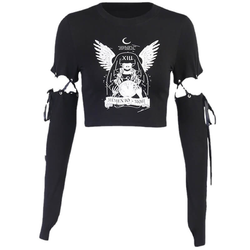 Witch Printed Crew Neck Polyester Gothic T-Shirt