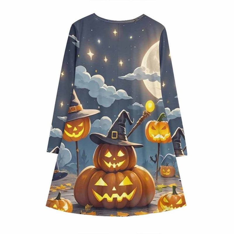 Witch Pumpkin Halloween Print Casual Dress | Gthic.com