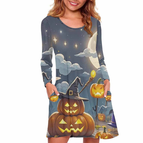 Witch Pumpkin Halloween Print Casual Dress | Gthic.com