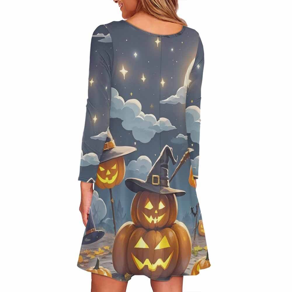 Witch Pumpkin Halloween Print Casual Dress | Gthic.com