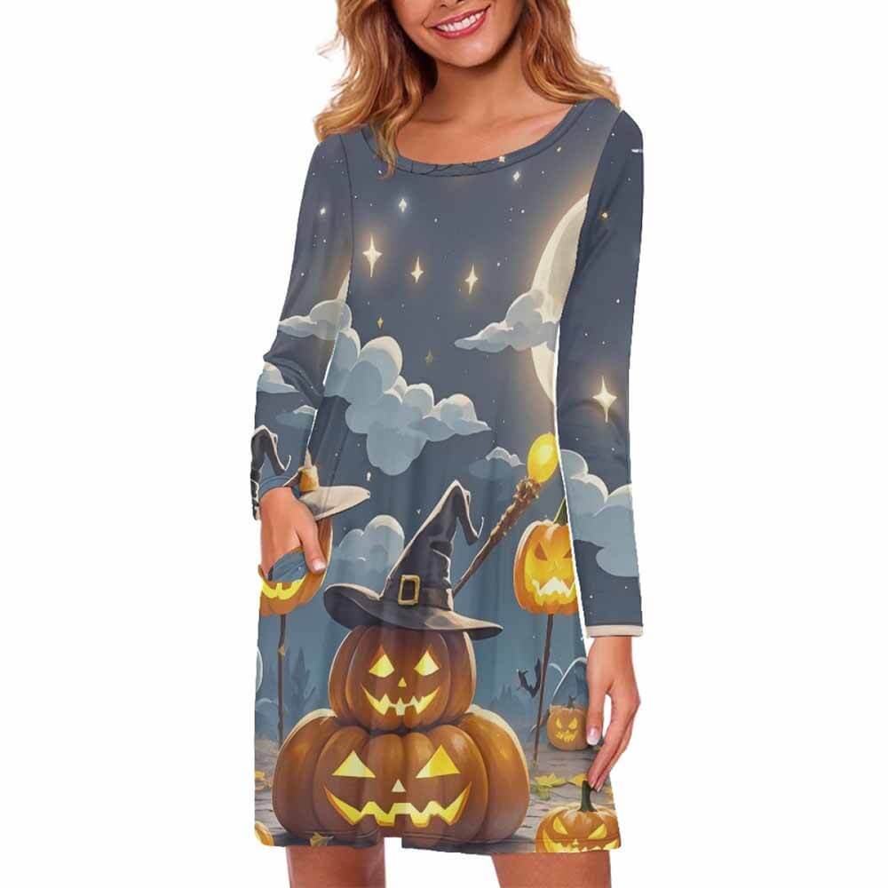 Witch Pumpkin Halloween Print Casual Dress | Gthic.com