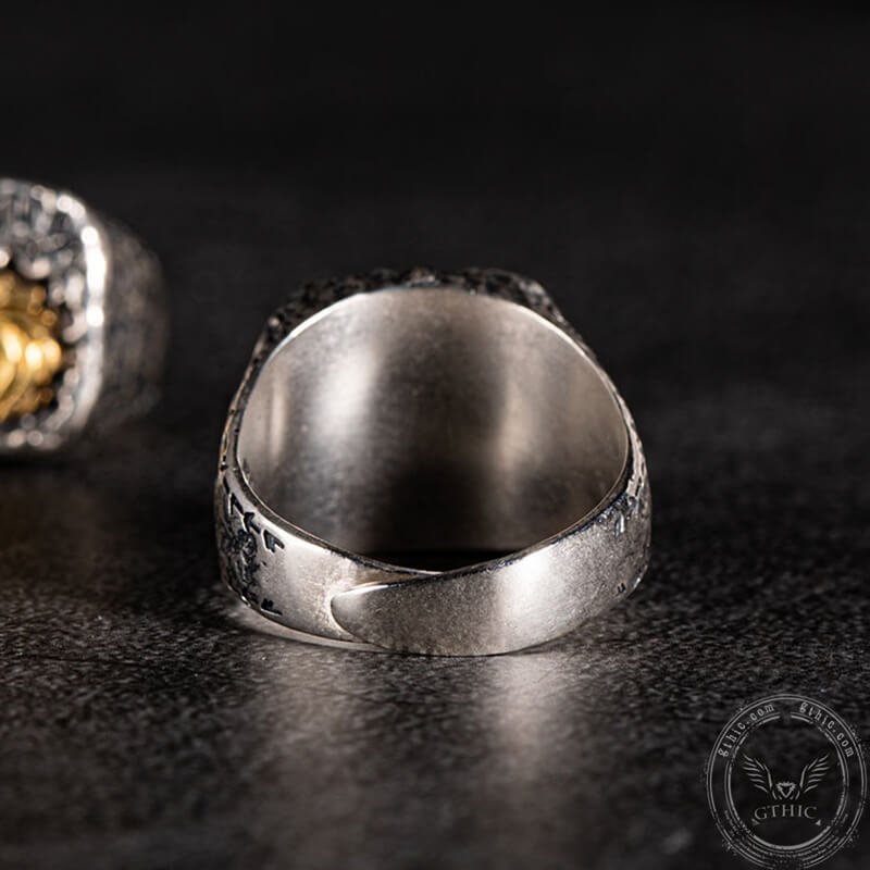 Bague tête de mort en argent sterling avec symbole mandalorien