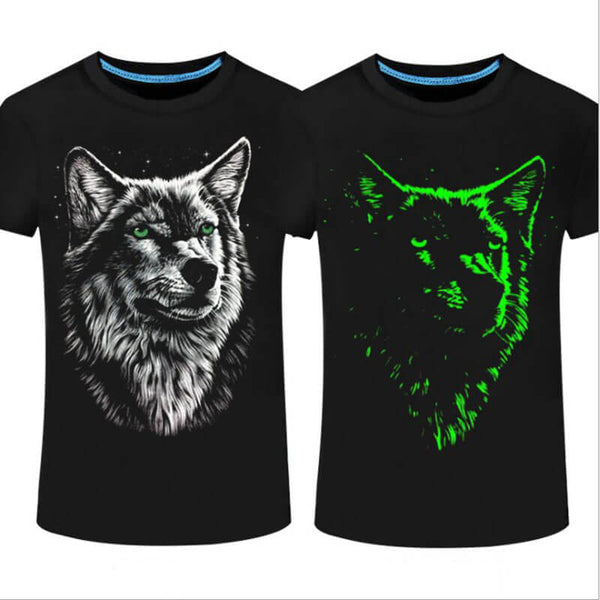 Wolf Head Cotton Luminous T-Shirt | Gthic.com