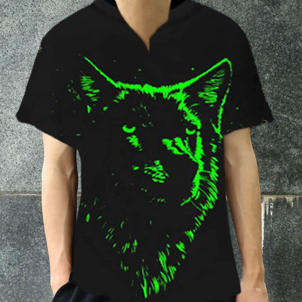 Camiseta luminosa de algodón con cabeza de lobo